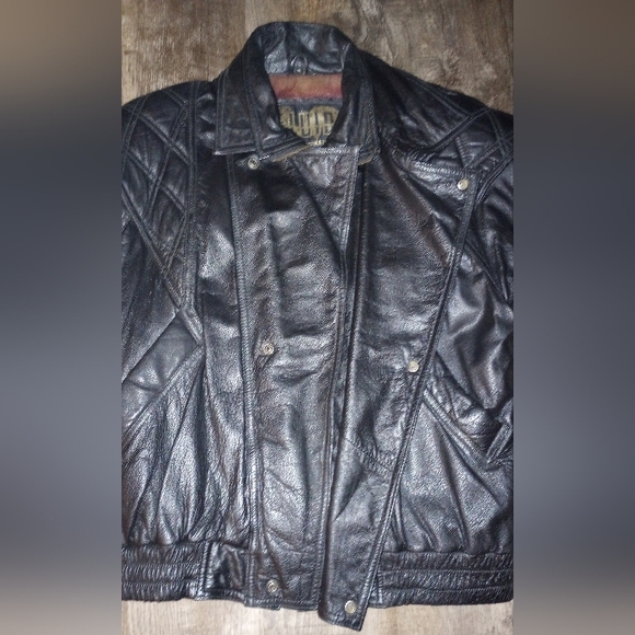 Fluid Internationale Black Leather Bomber Jacket, Size M - Picture 3 of 8